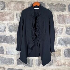 Testimony Los Angeles Black French Terry Ruffle Front Cardigan Sweater Size 8‎